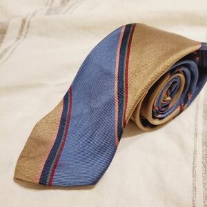Andhurst Custom Made In The USA 100% Silk Blue Pink Tan Striped‎ Necktie